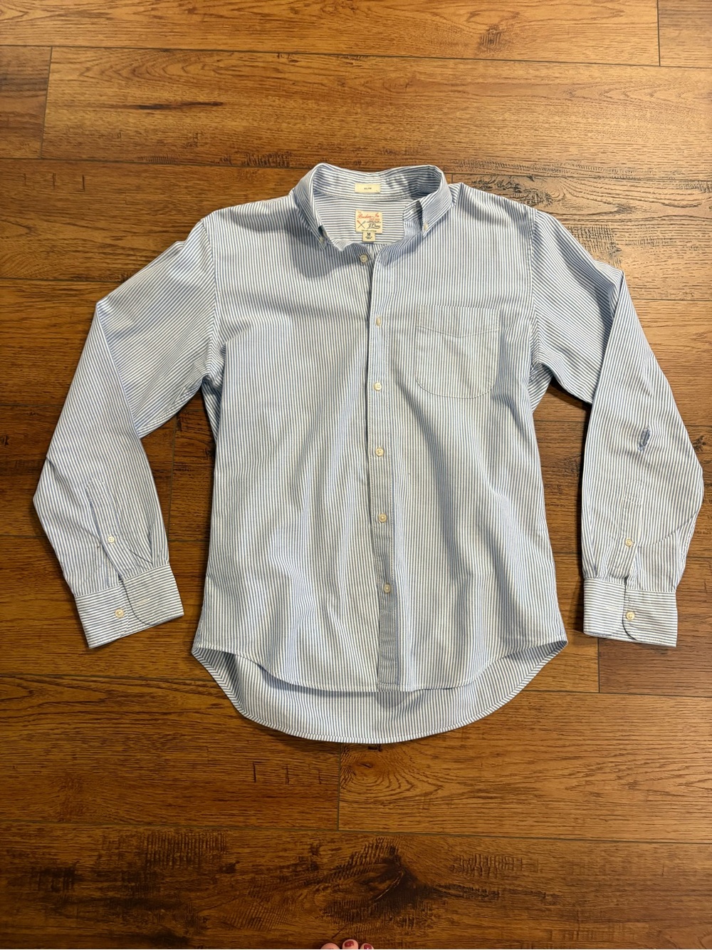 J. Crew Broken-In Oxford Shirt Mens Medium Blue Stripe Organic Cotton